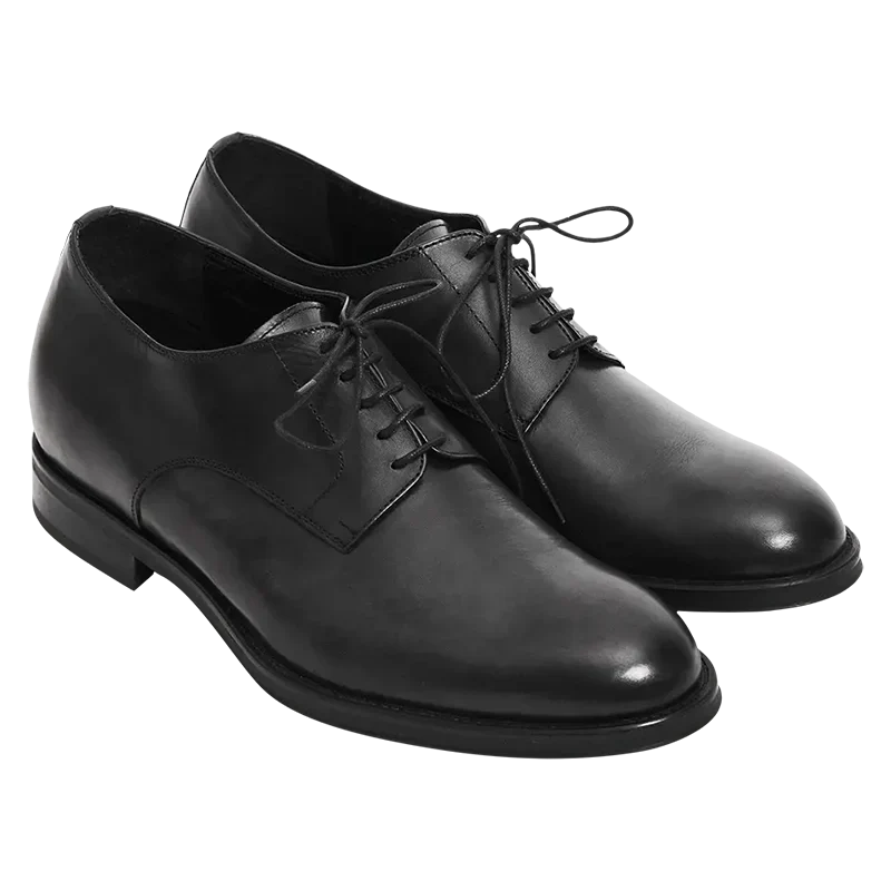 Scarpe eleganti rialzate nere da uomo per aumentare l'altezza di 7cm, ideali per outfit formali e cerimonia.