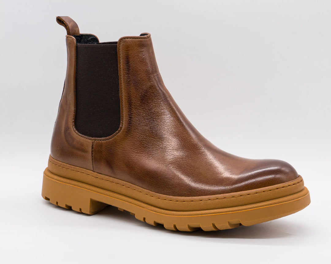 Eleganti stivaletti Chelsea marroni da uomo con rialzo. Stivali rialzati di 7 cm per una statura maggiore.