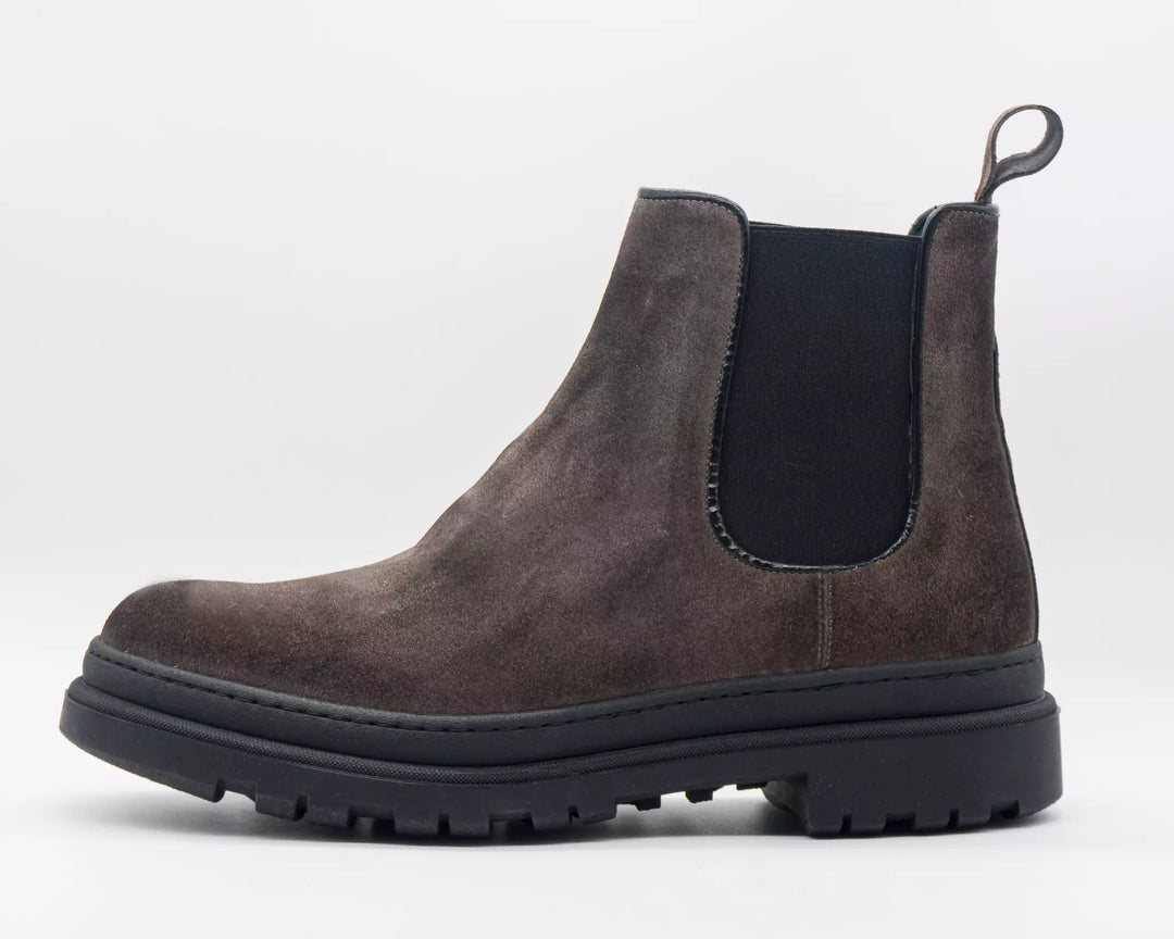 Stivaletti uomo Chelsea rialzati 7cm grigi, un design moderno e confortevole per scarpe invernali eleganti.