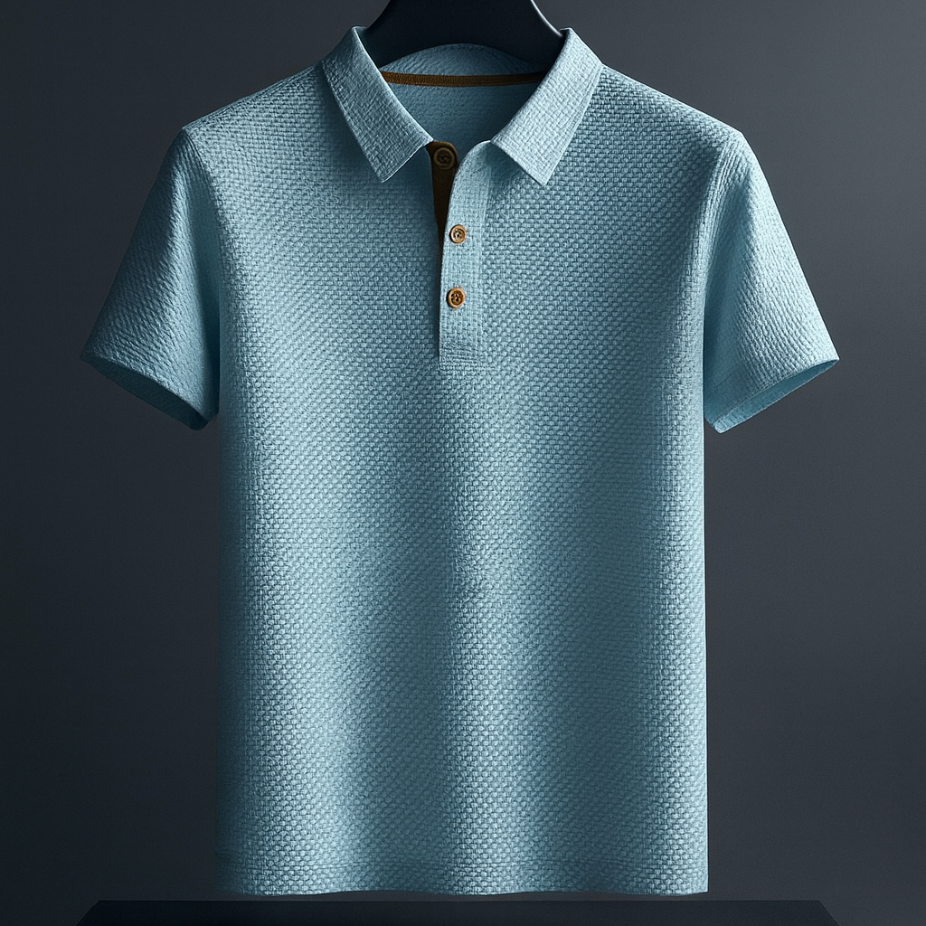 Polo da uomo a maniche corte con colletto a revers, vestibilità elasticizzata. Ideale per look casual o eleganti.