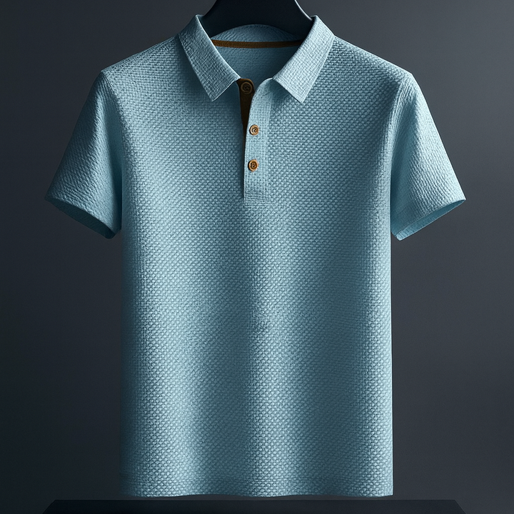 Polo da uomo a maniche corte con colletto a revers, vestibilità elasticizzata. Ideale per look casual o eleganti.
