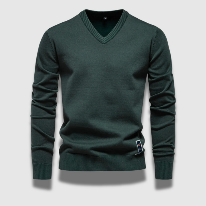 Maglione elegante uomo a scollo a V, vestibilità comoda. Ideale per un look sofisticato in ogni occasione.
