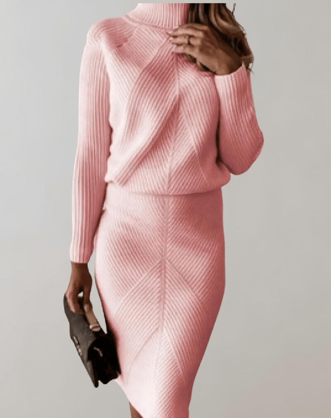 Completo donna casual elegante in maglia a coste, perfetto per l'autunno.