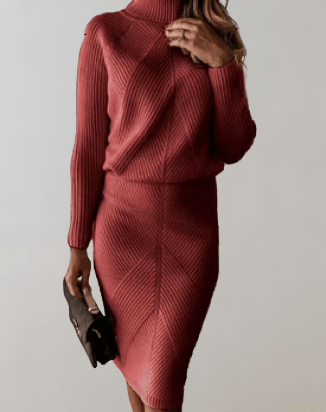 Completo donna in maglia a coste, set due pezzi elegante e confortevole per l'autunno.
