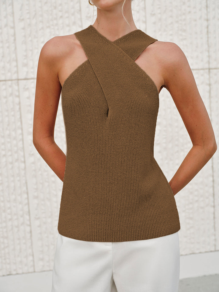 Top halter da donna, blusa smanicata elegante e raffinata per un look estivo chic e versatile.