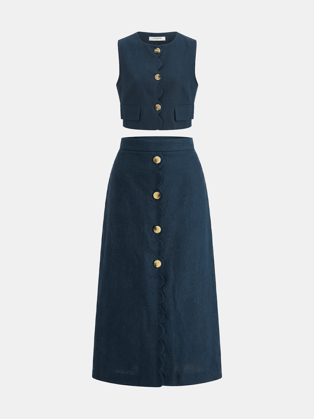 Gilet e gonna coordinata donna due pezzi. Bordo smerlato per un tocco di stile elegante e moderno.