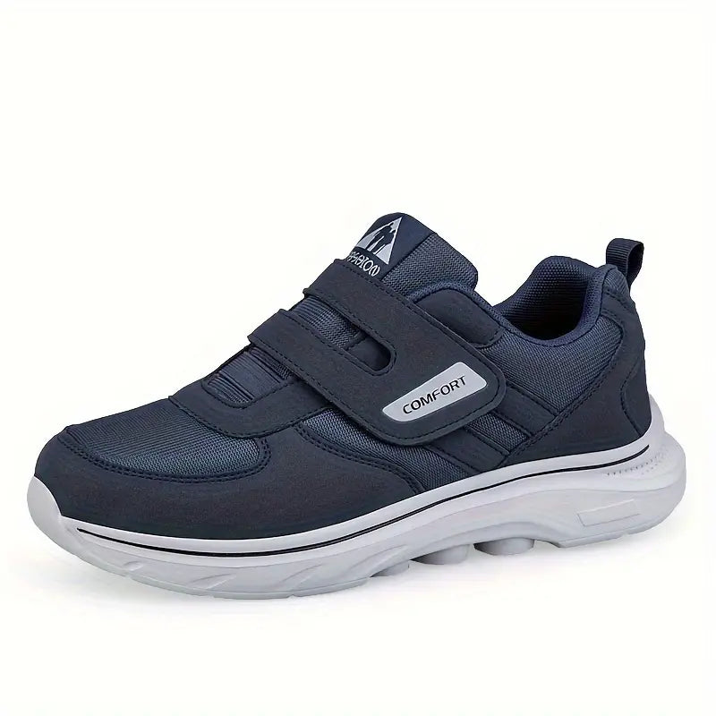 Sneakers uomo blu ortopediche con velcro, design leggero e resistente, offrono comfort e supporto per piedi sensibili.