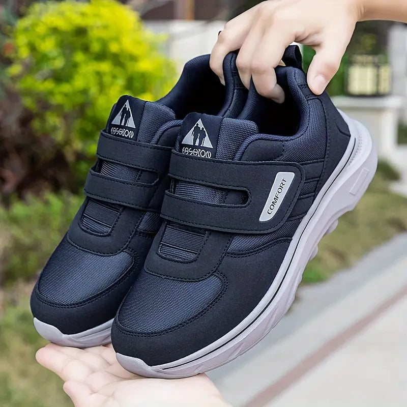 Scarpe blu ortopediche uomo con velcro, ideali per sostegno arco plantare e postura corretta, leggere e comode.