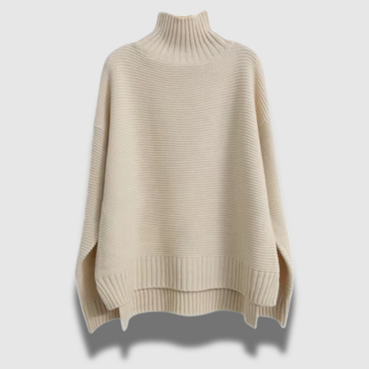 Maglione donna invernale oversize, collo alto e morbido. Ideale per comfort e calore nelle fredde giornate autunnali.
