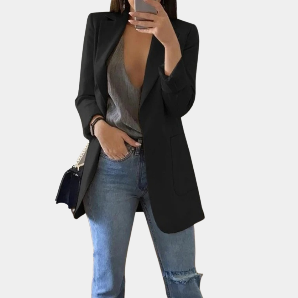 Blazer lungo sartoriale donna, elegante e sofisticato, perfetto per outfit ufficio o casual chic.