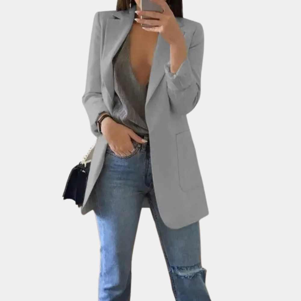 Blazer donna elegante e moderno, taglio sartoriale lungo, per un look sofisticato e di tendenza.
