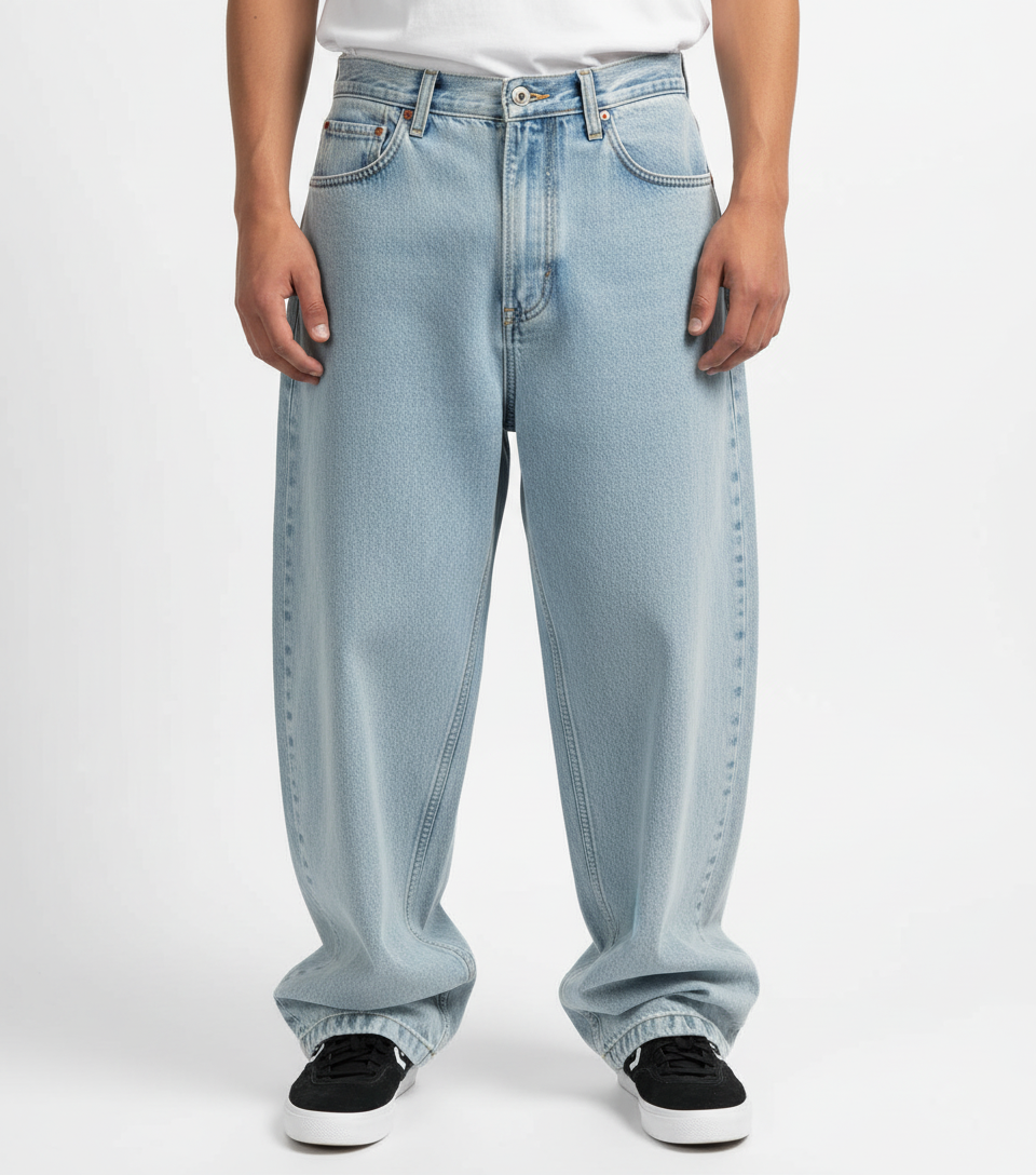 Jeans larghi uomo alla moda, ideali per un look casual e skate.