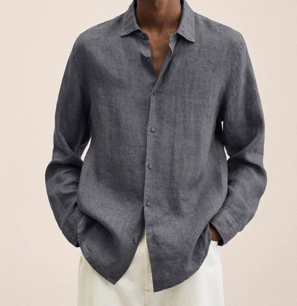 Classica camicia da uomo, versatile, maniche lunghe, per un comfort traspirante e look casual.