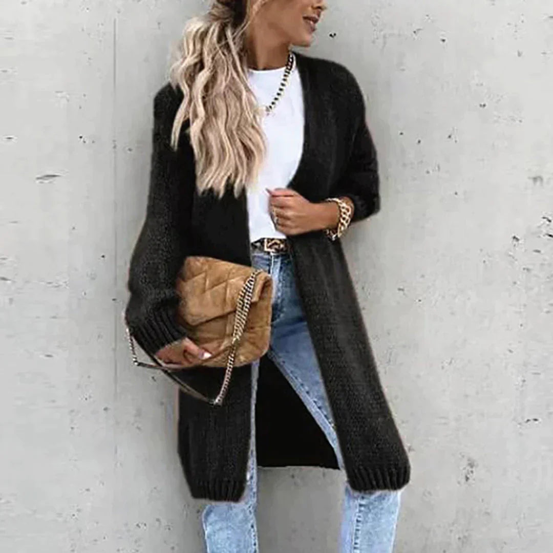 Kimono cardigan lungo da donna, elegante e versatile, perfetto per l'inverno.