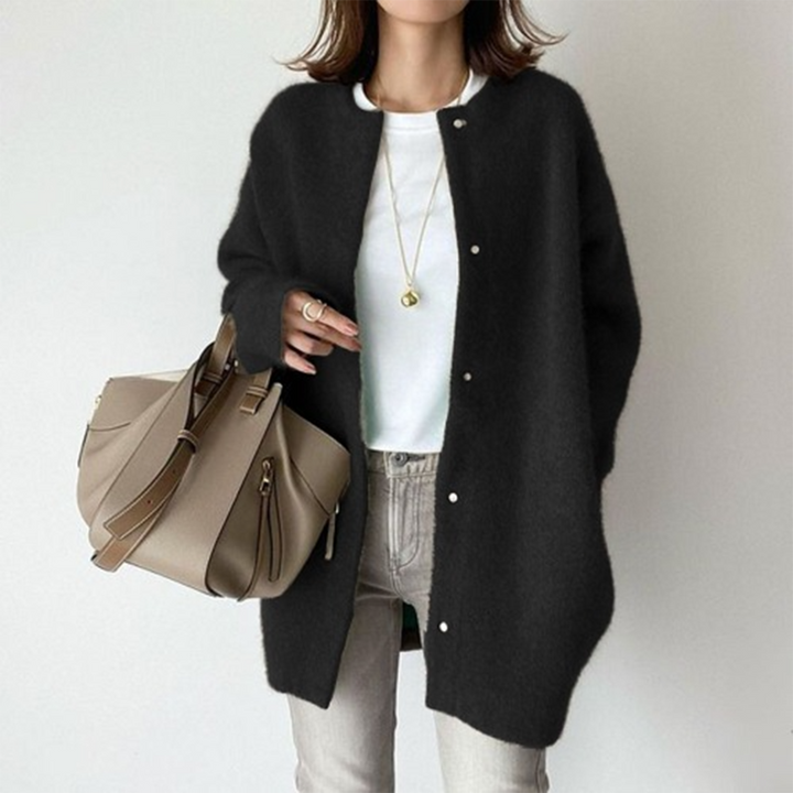Cardigan donna con bottoni, maglione lungo elegante e comodo per ogni giorno.