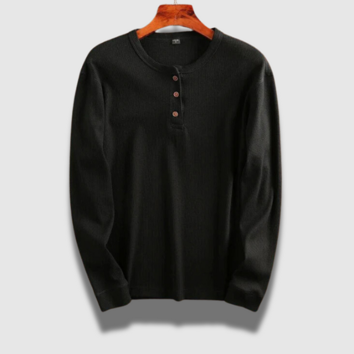 Camicia Henley uomo, manica lunga, look versatile elegante-casual, comfort traspirante per ogni occasione.