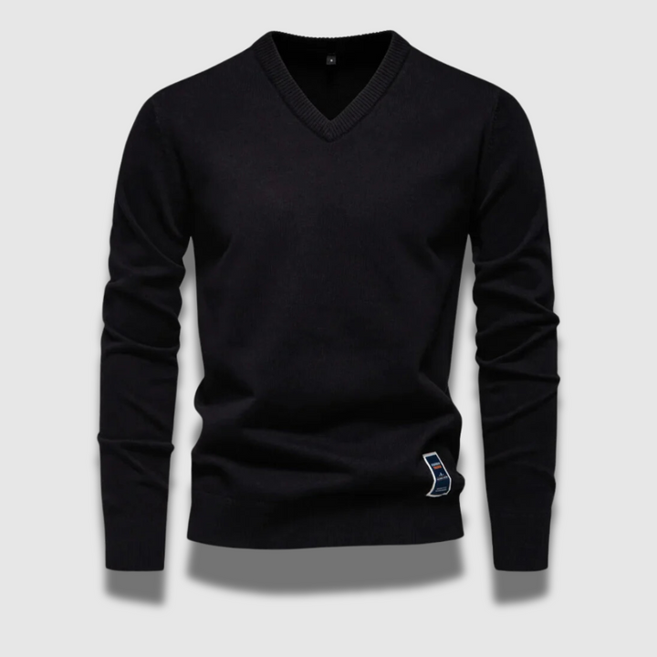 Maglione uomo versatile con scollo a V per autunno-inverno. Un pullover caldo ed elegante, essenziale.