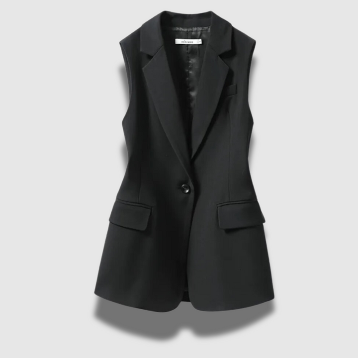 Gilet donna senza maniche, versatile e chic, con bottoni frontali, perfetto per la moda femminile casual o formale.
