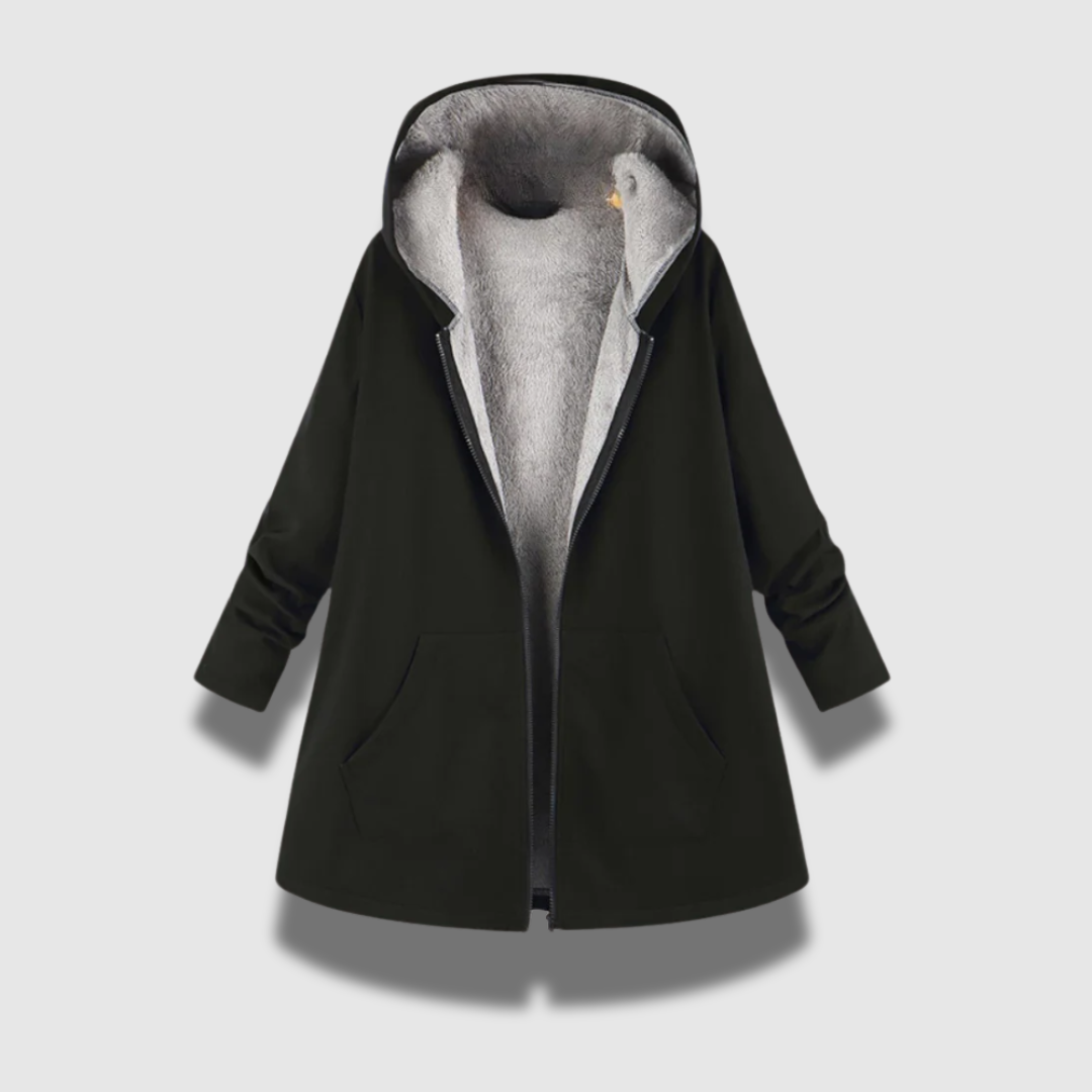 Giacca donna invernale calda e confortevole con cappuccio, ideale per outfit casual e protezione dal freddo.