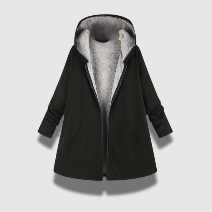 Giacca donna invernale calda e confortevole con cappuccio, ideale per outfit casual e protezione dal freddo.