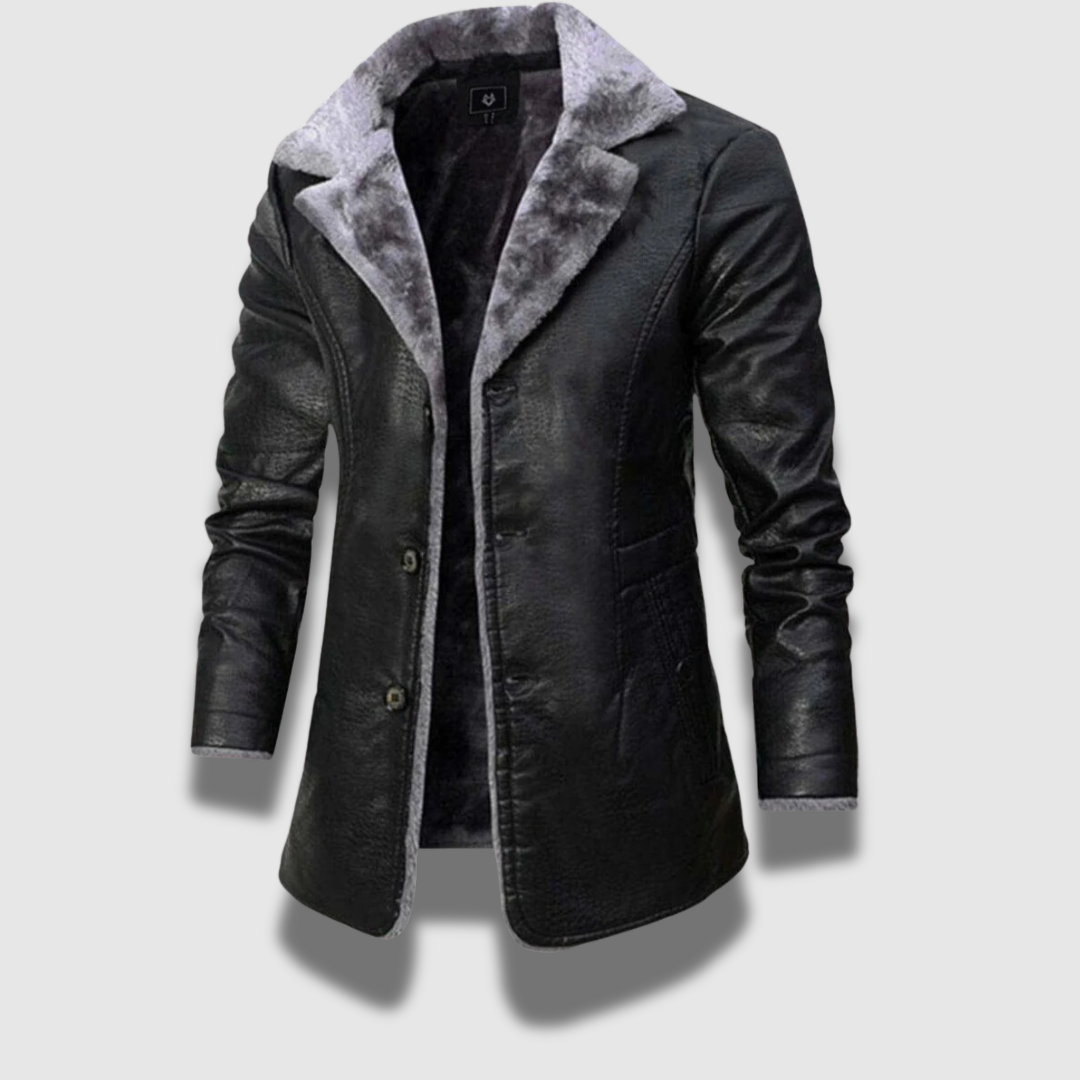 Elegante giacca maschile invernale marrone con colletto. Perfetta per abbigliamento casual o formale, stile versatile.