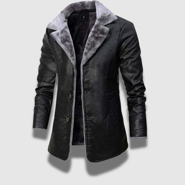 Elegante giacca maschile invernale marrone con colletto. Perfetta per abbigliamento casual o formale, stile versatile.
