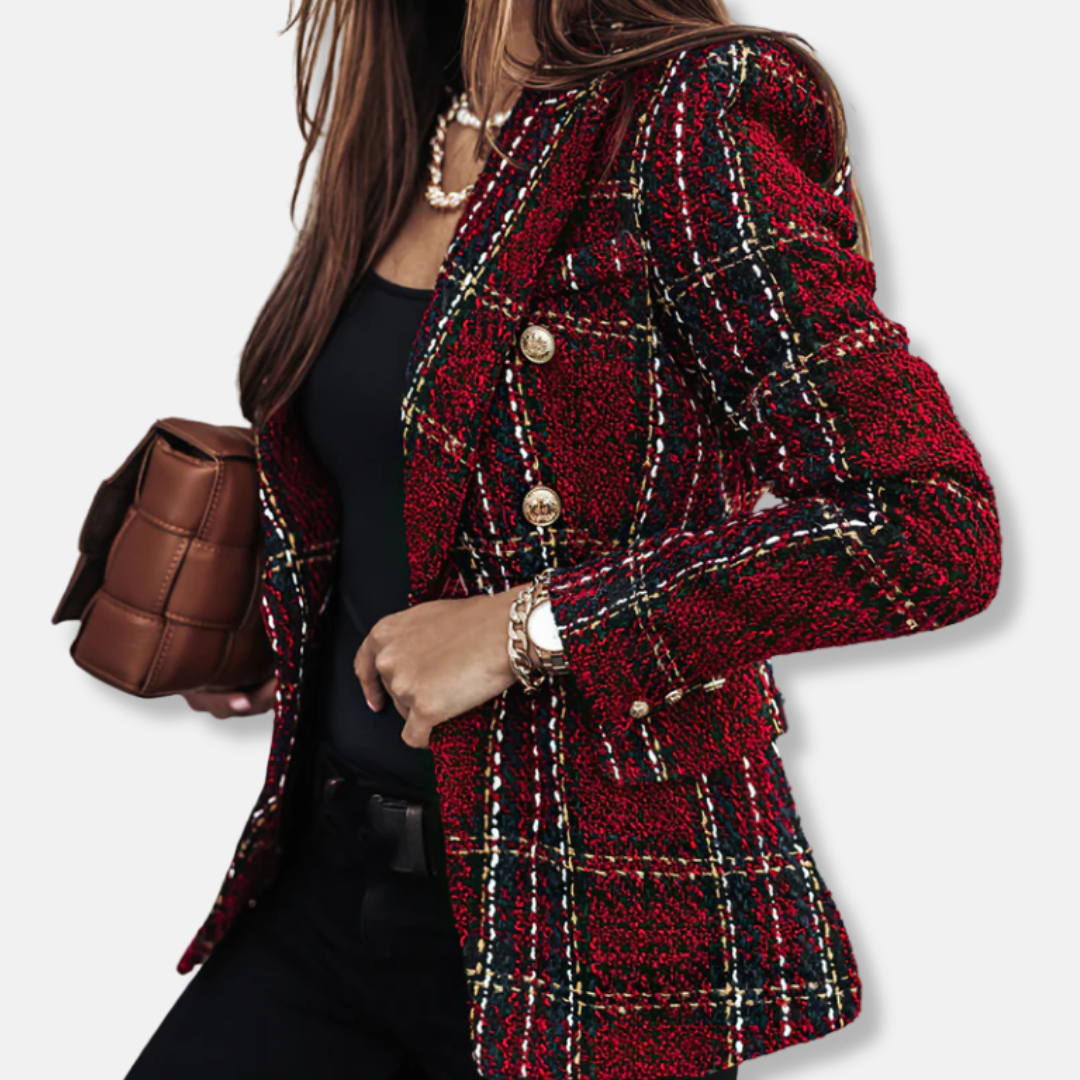 Blazer donna autunno inverno, doppiopetto, a quadri, giacca elegante e versatile per ogni outfit femminile.