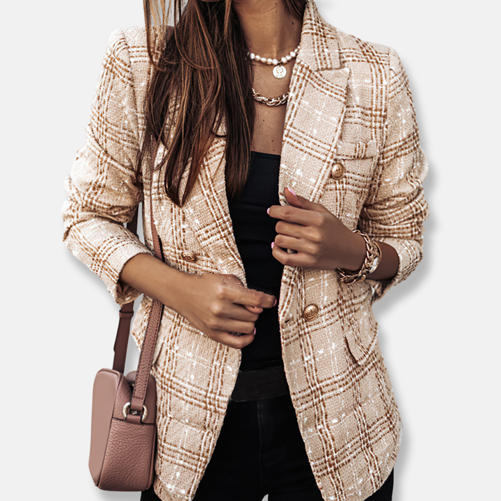 Blazer donna doppiopetto, elegante ma comodo per l'uso quotidiano, perfetto per un look chic e femminile.