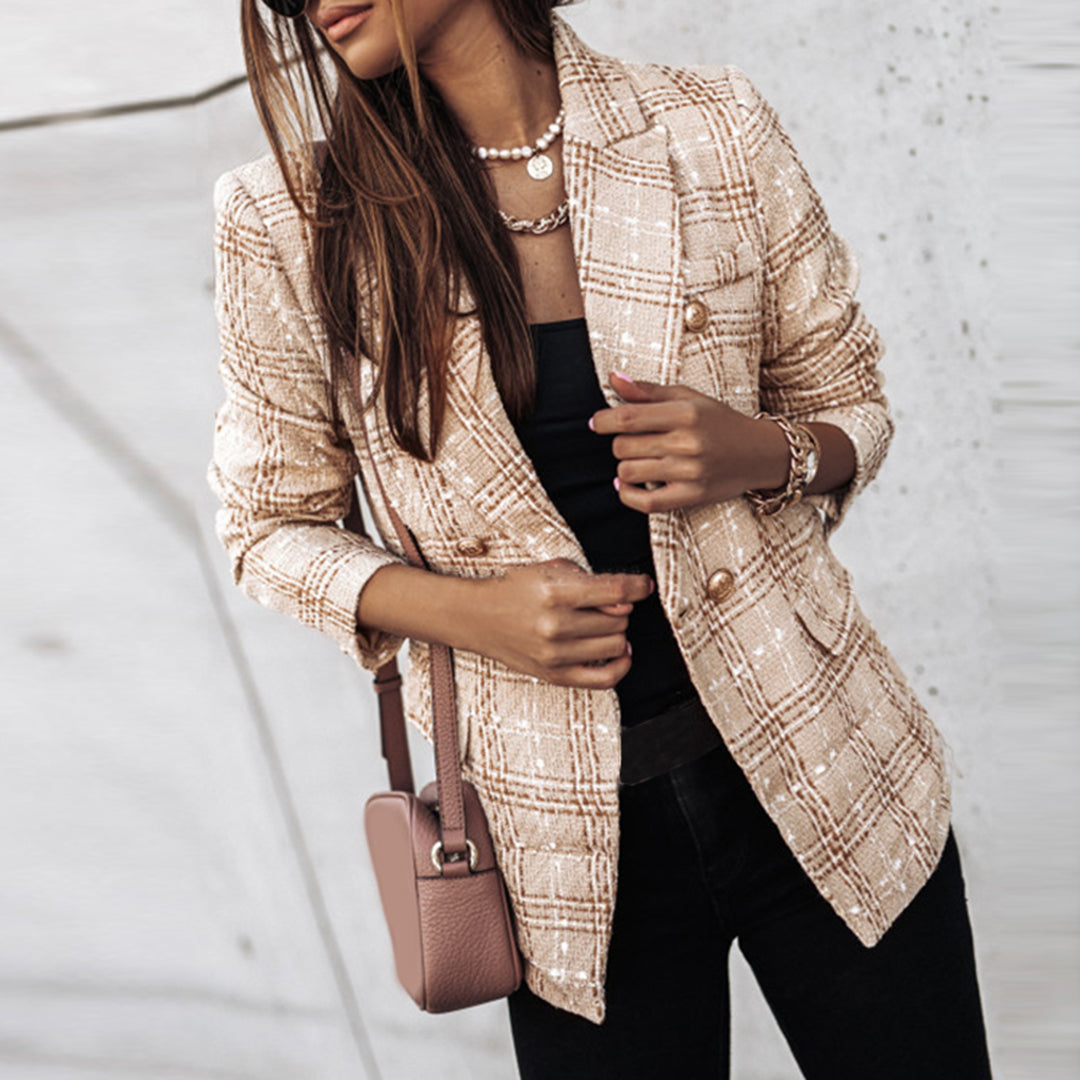 Blazer donna in tweed, elegante e chic. Dotato di scintillanti bottoni gioiello. Ideale per la moda femminile.