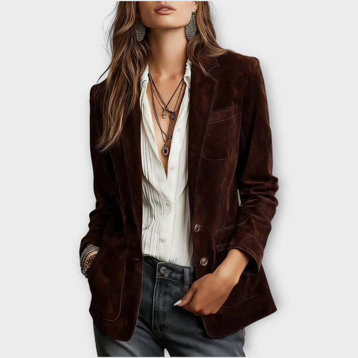Blazer donna stile vintage con tasche, giacca femminile per un'eleganza casual e un tocco retrò autunnale.