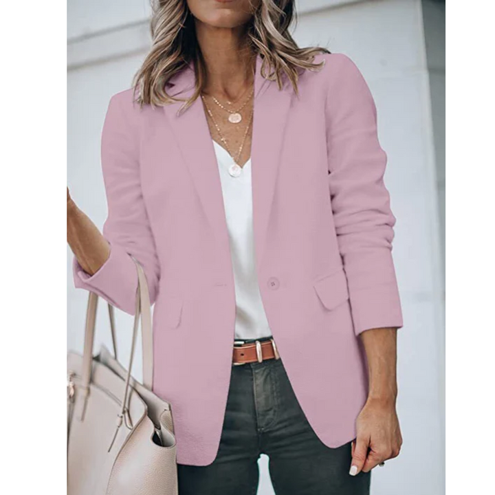Blazer donna alla moda, vestibilità comoda, revers classici, giacca ideale per l'ufficio e tempo libero.