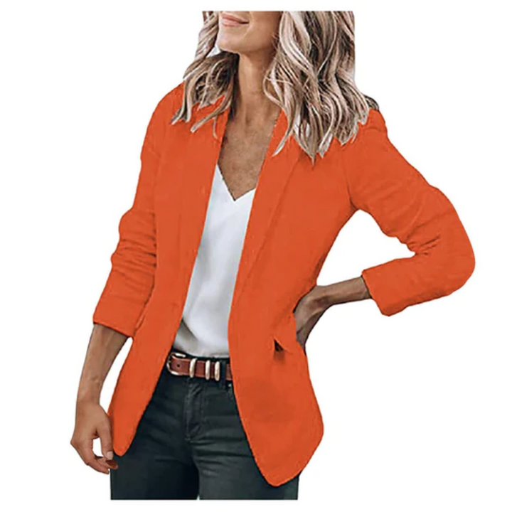 Blazer da donna primaverile, stile aperto e revers classici, giacca versatile per outfit eleganti e casual.