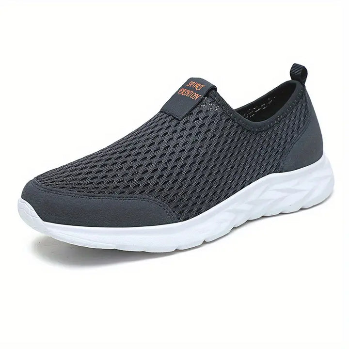 Sneakers blu da uomo senza lacci, ortopediche e comode, con design leggero e traspirante per supporto quotidiano.