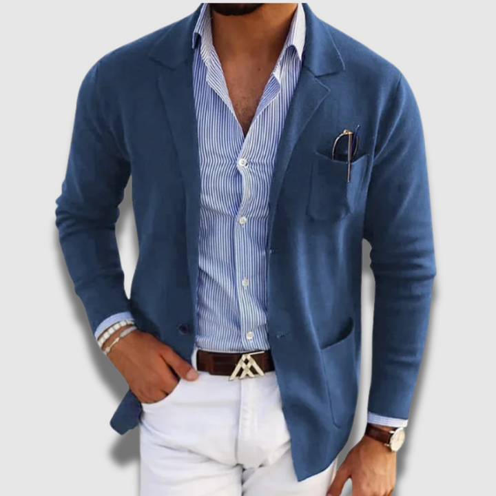 Blazer uomo elegante premium, giacca classica sartoriale, ideale per abbigliamento formale e moda maschile.