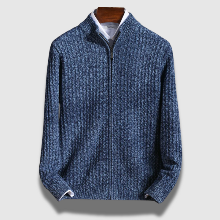 Cardigan uomo elegante strutturato con zip, in maglieria versatile per look casual o formali.