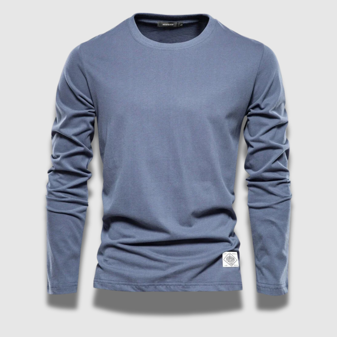 Moda uomo: maglietta autunnale a maniche lunghe, design pulito ed elegante.
