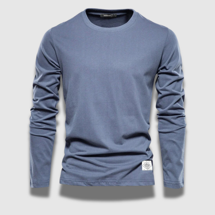 Moda uomo: maglietta autunnale a maniche lunghe, design pulito ed elegante.