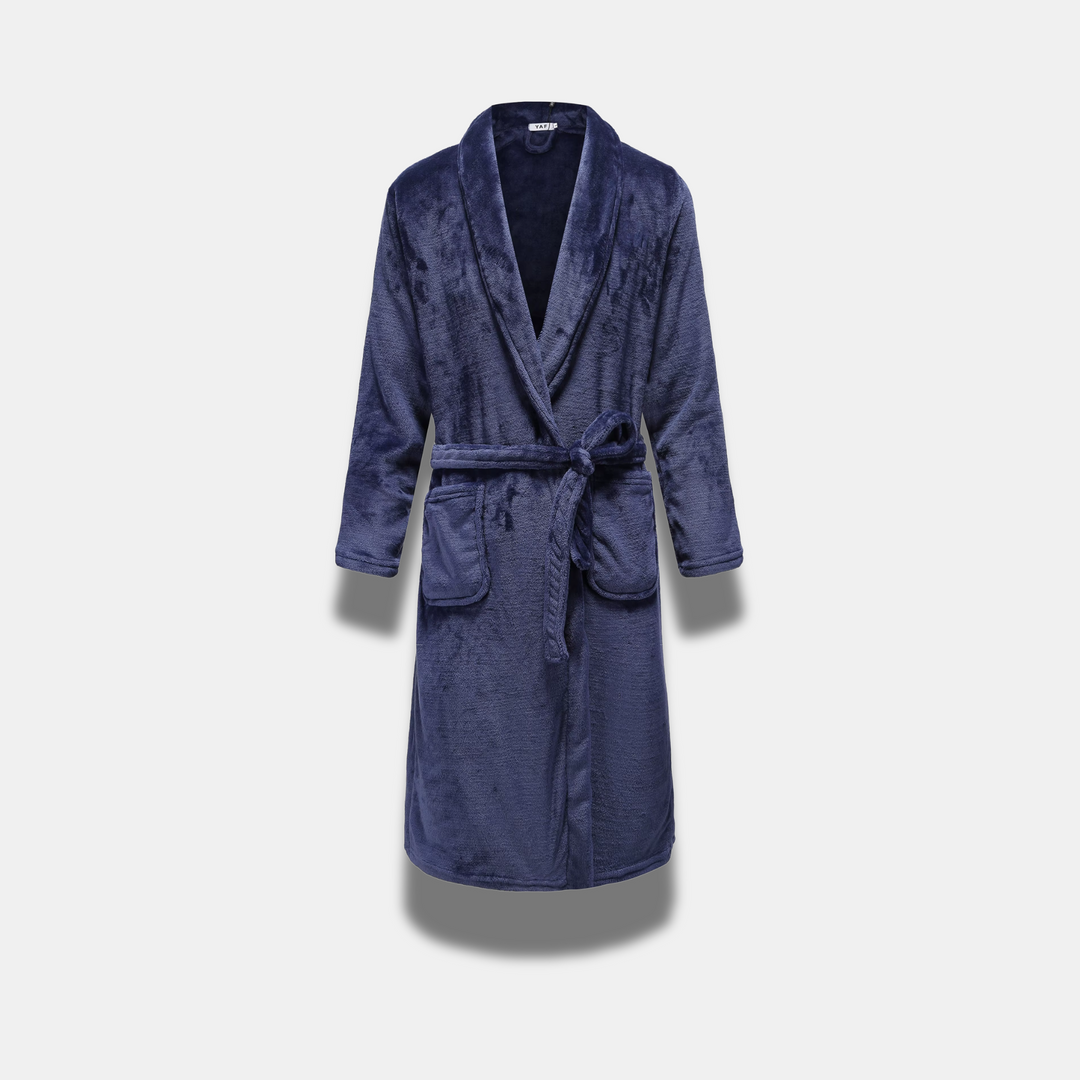 Accappatoio kimono unisex in flanella premium, disponibile nei colori marrone, grigio e blu marino per casa.