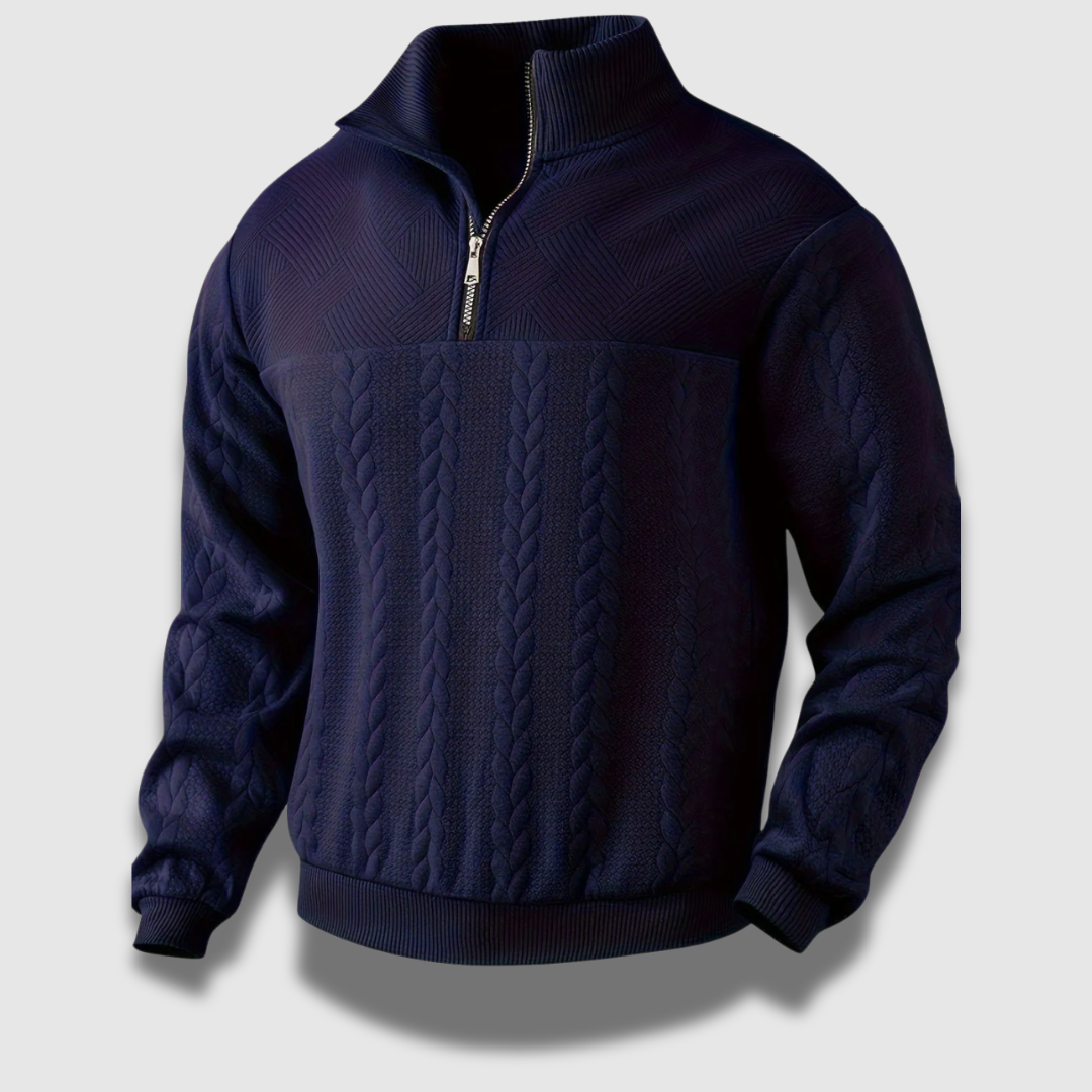 Maglione uomo vintage con zip e collo alto, perfetto per uno stile casual o elegante invernale.