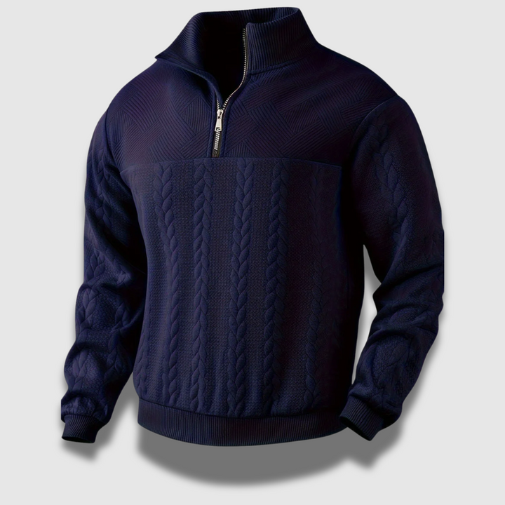 Maglione uomo vintage con zip e collo alto, perfetto per uno stile casual o elegante invernale.