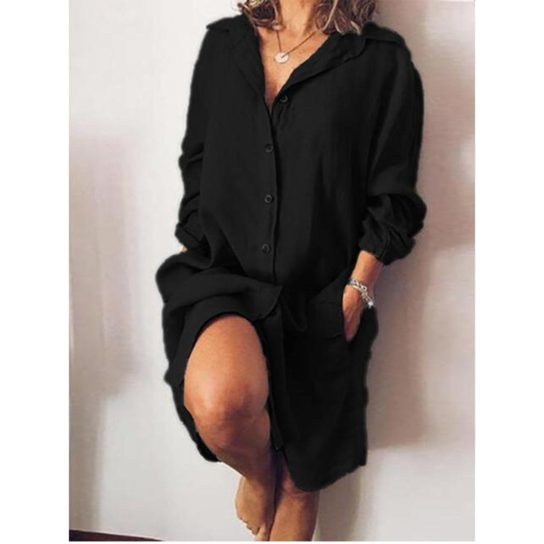 Vestito donna stile chemisier, abito casual versatile con maniche lunghe per il comfort di ogni giorno.