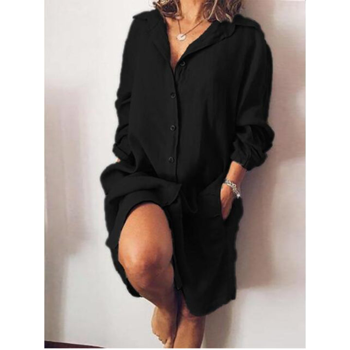 Vestito donna stile chemisier, abito casual versatile con maniche lunghe per il comfort di ogni giorno.
