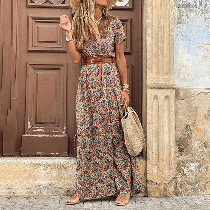 Maxi abito donna fluido, elegante e casual, vestito estivo boho chic per giornate calde.