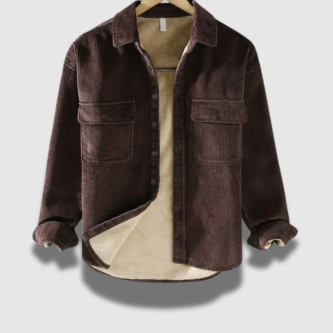 Giacca uomo a coste, calda ed elegante per il freddo. Stile classico maschile, moda versatile autunno/inverno.