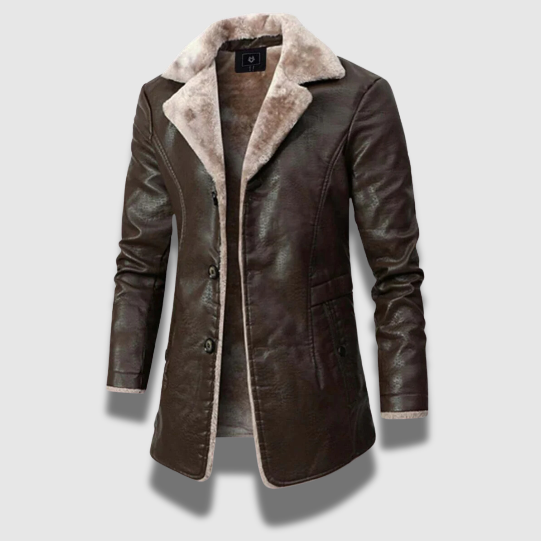 Giacca uomo marrone per inverno, con colletto. Offre protezione dal freddo e una vestibilità comoda, moda maschile.