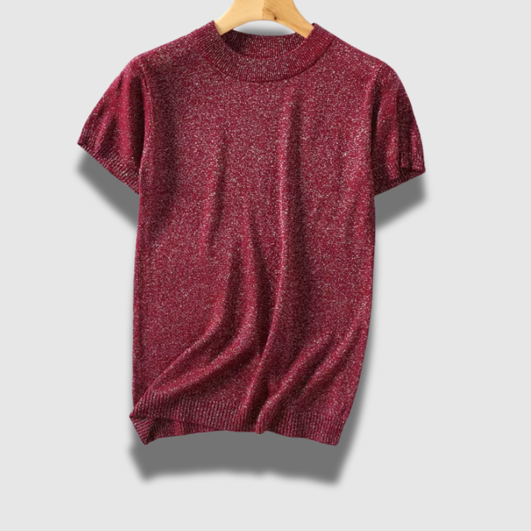 Maglione donna leggero e lucido, maniche corte, casual chic o elegante, versatile per ogni guardaroba.