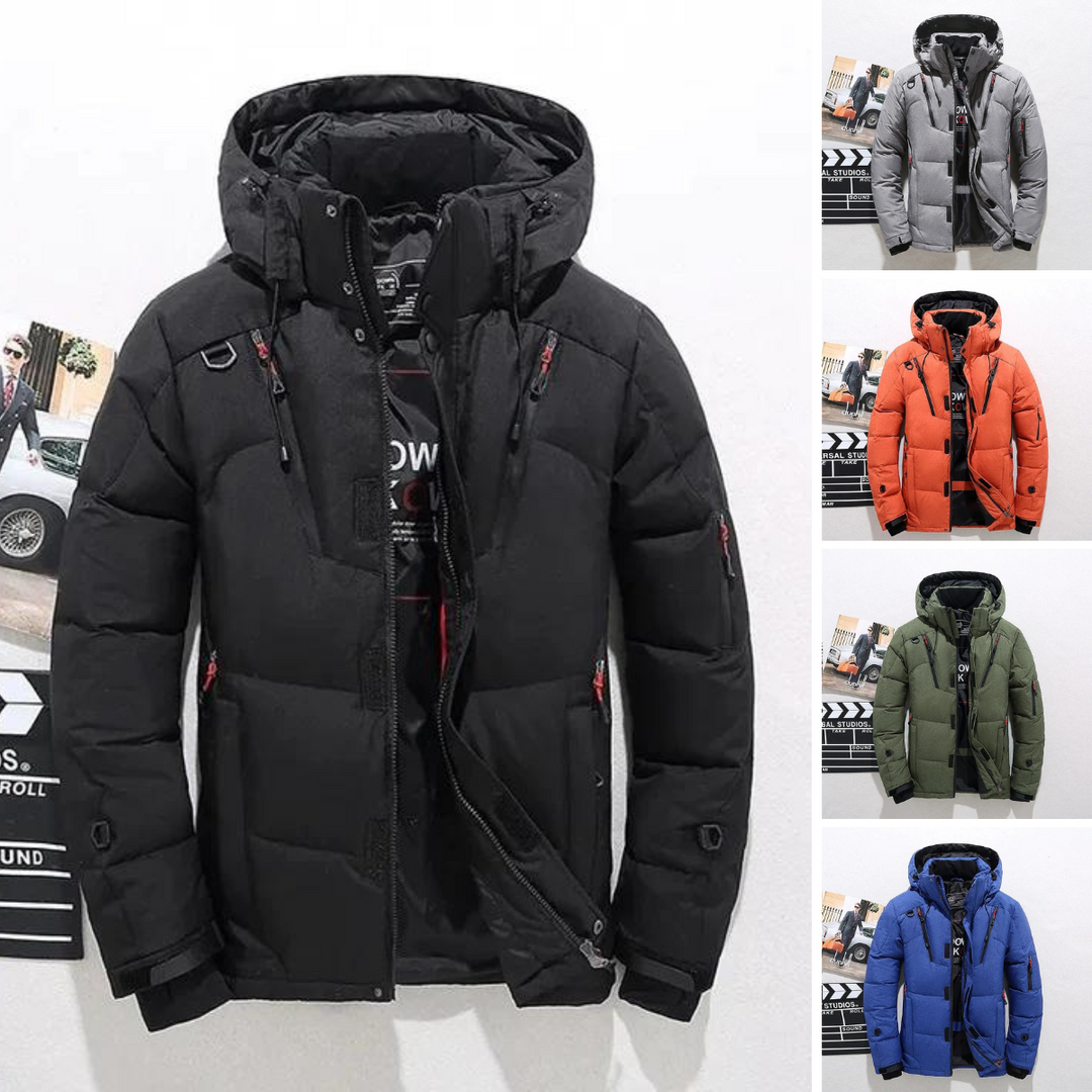 Giacca invernale trapuntata da uomo, calda ed elegante con collo alto. Perfetta per il freddo.