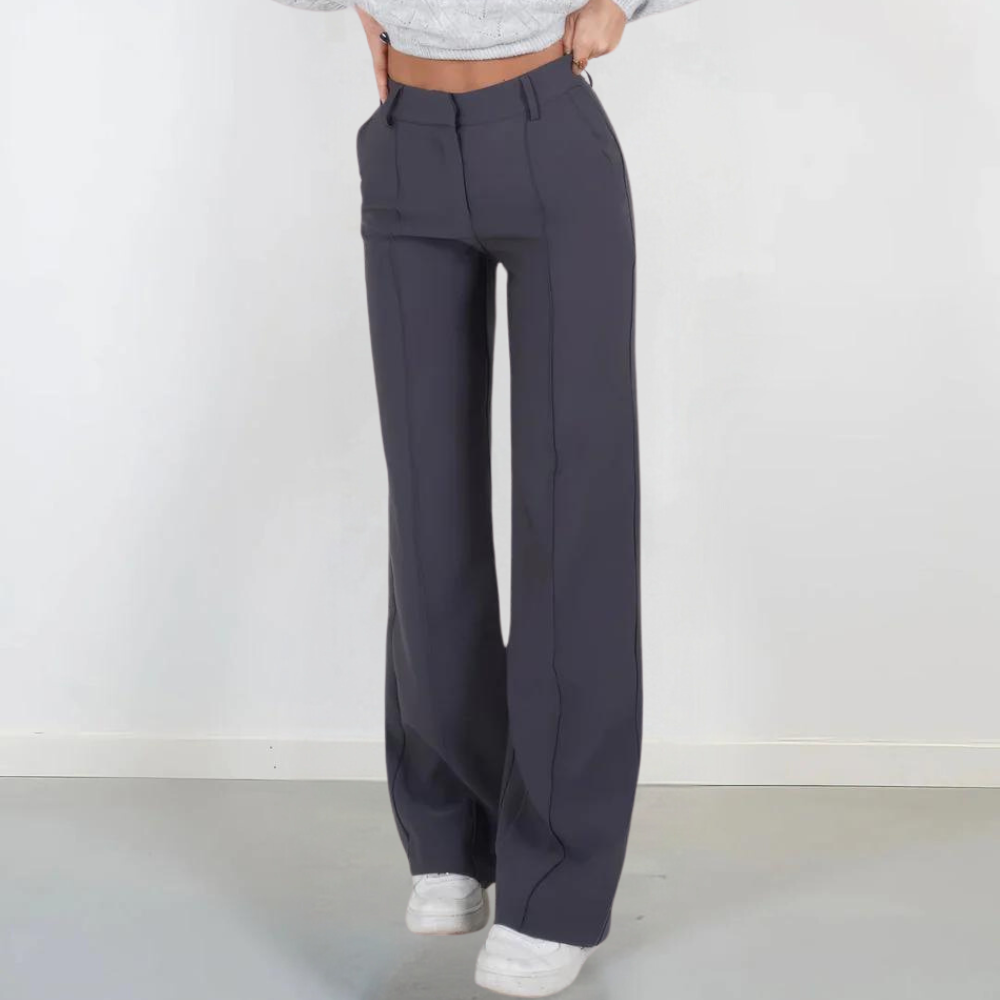Pantaloni a vita alta da donna, gamba larga, eleganti. Ideali per outfit chic e versatili.