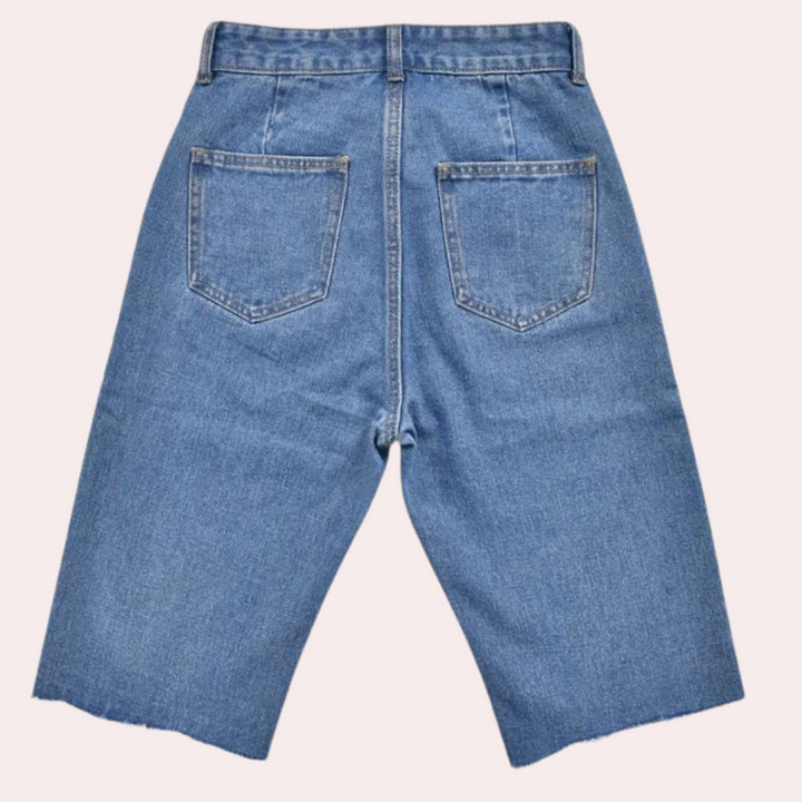 Comodi pantaloncini donna estivi a vita alta blu, essenziali per la moda estiva e il relax in vacanza.