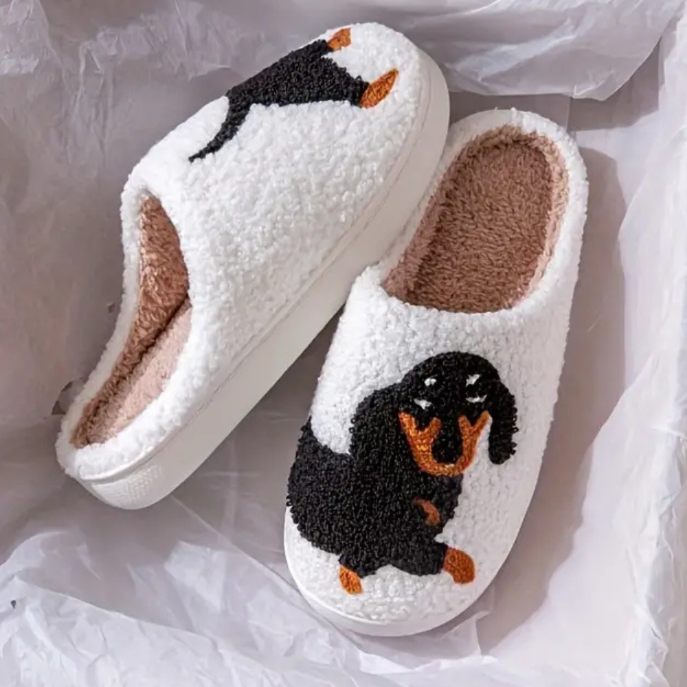 Pantofole da donna bassotto, morbide e calde, perfette per rilassarsi in casa.